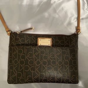 Calvin Klein Leather Crossbody Bag, Brown and Tan